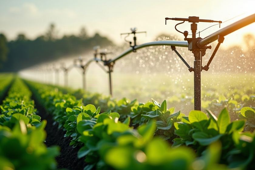 Sistema de riego por aspersión en un cultivo